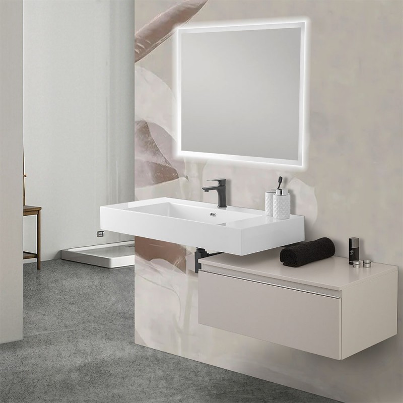 Mobile bagno 80 cm grigio perla lavabo 120 cm Flute e specchio LED Iside