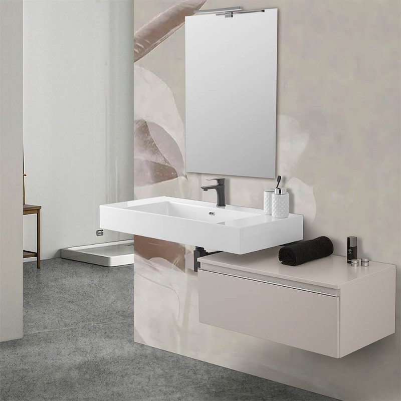 Mobile bagno 80 cm grigio perla lavabo sospeso 100 cm Flute e specchio Iside
