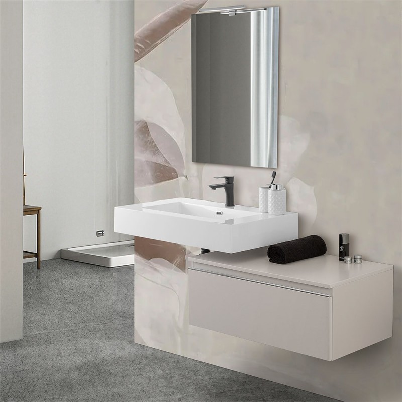 Mobile bagno 80 cm grigio perla lavabo sospeso 100 cm Lodi  e specchio Iside