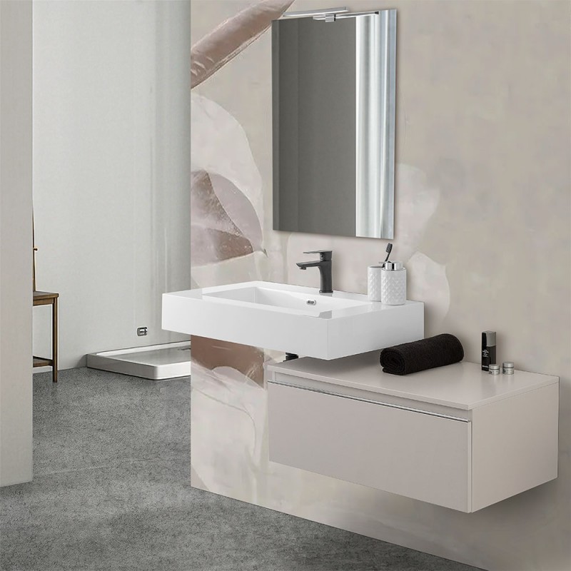 Mobile Bagno per Lavabo da Appoggio Sospeso 100 cm Bianco 2 Ante