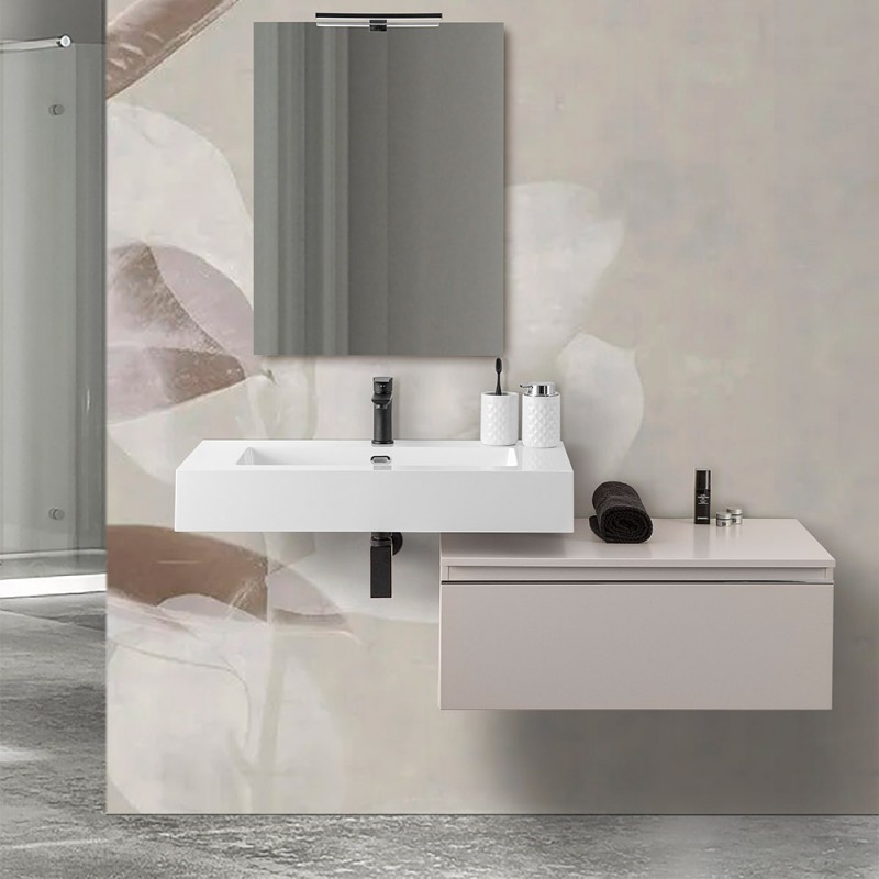 Mobile bagno sospeso 60 cm grigio perla lavabo 120 sinistro e specchio  Iside