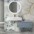 Mobile bagno 80 cm blu pastello lavabo sospeso 100 cm e specchio LED Iside