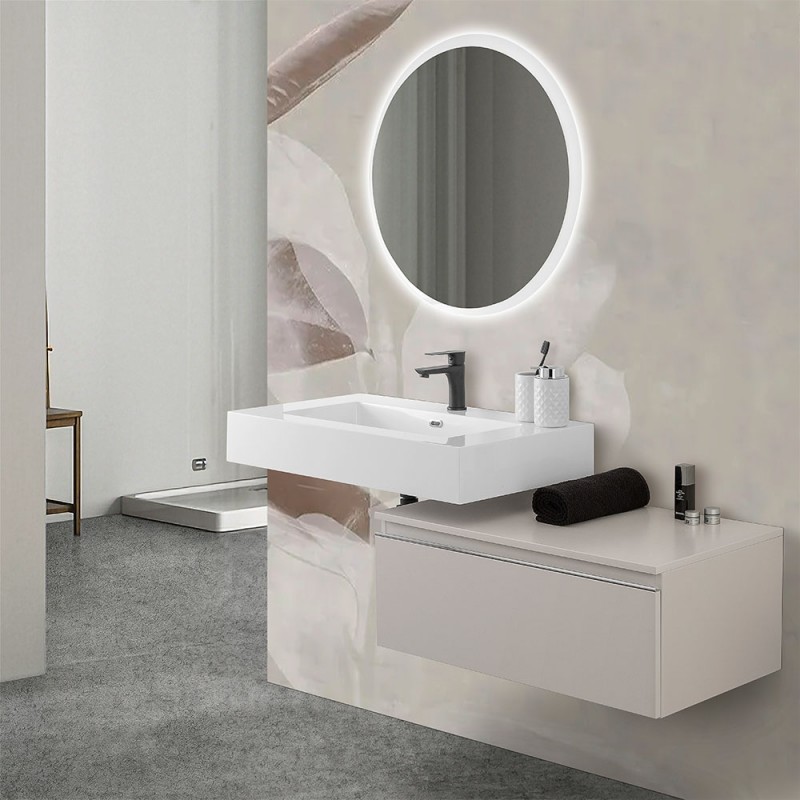 Mobile bagno 80 cm grigio perla lavabo sospeso 100 cm e specchio LED Iside