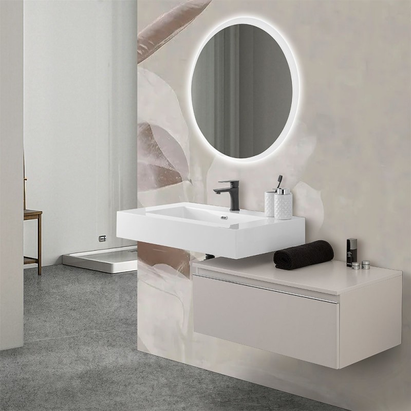 Mobile bagno sospeso con lavabo 100 cassetto 80 grigio perla e specchio | Iside