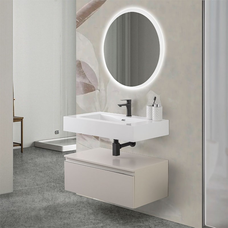 Mobile bagno 80 cm grigio perla lavabo sospeso e specchio LED Iside