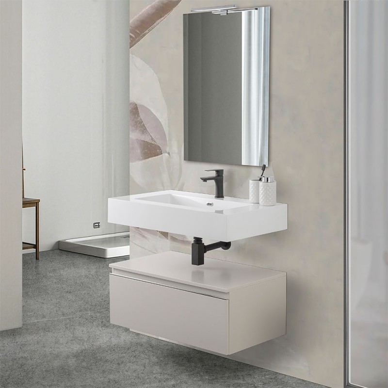 Mobile bagno  80 cm grigio perla con lavabo sospeso e specchio Iside