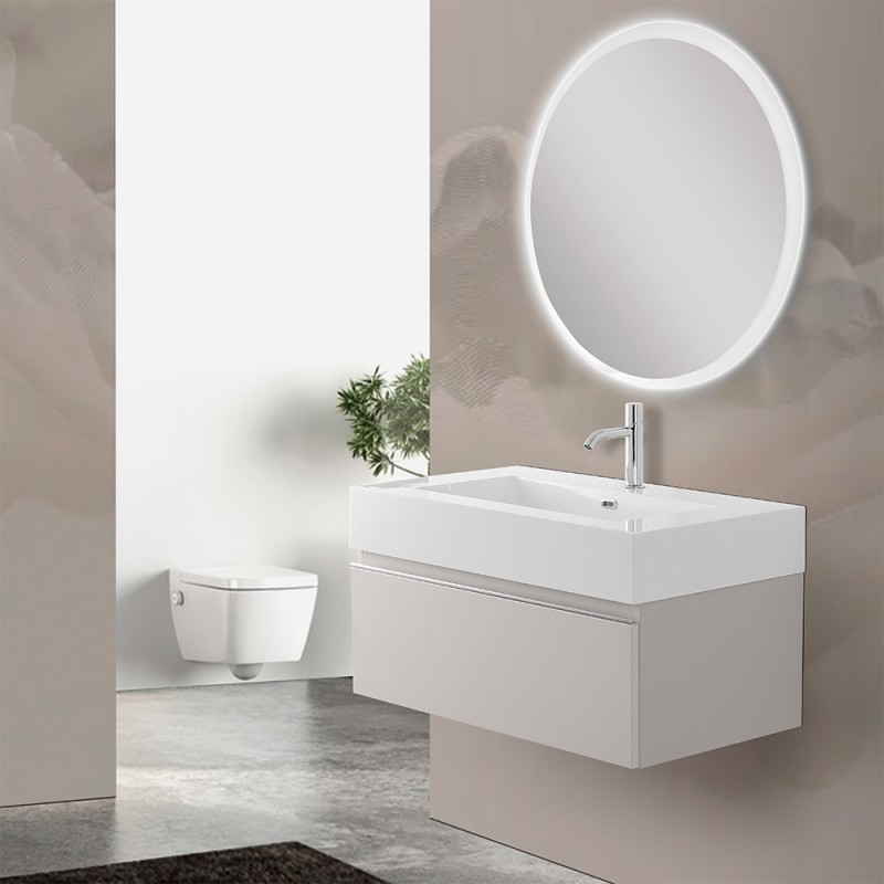Mobile sospeso 80 cm grigio perla lavabo in resina e specchio LED Iside 