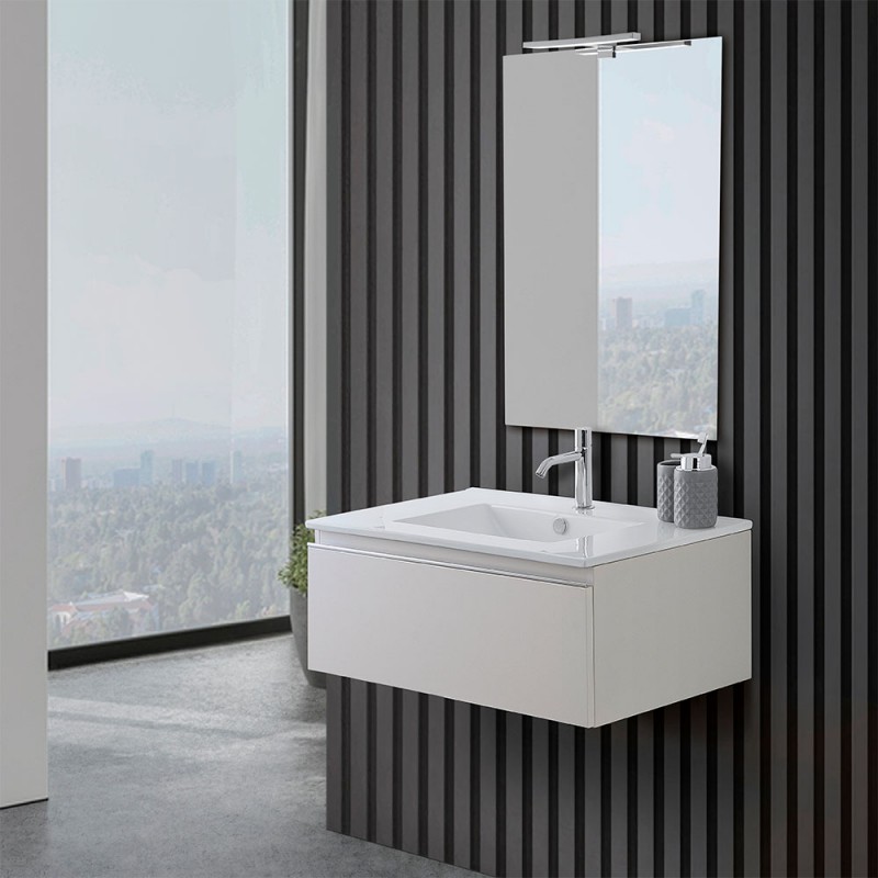 Mobile sospeso 80 cm grigio perla con lavabo incasso e specchio Iside