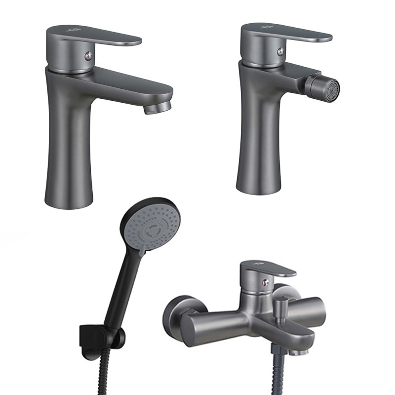 Set miscelatori lavabo bidet vasca nichel nero satinato serie | Lizzy