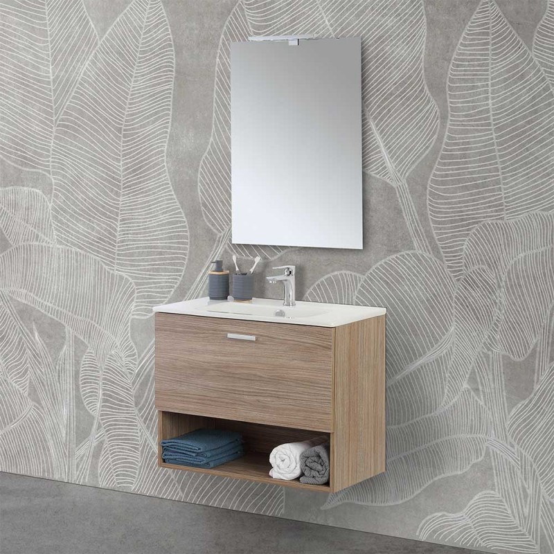 Mobile bagno sospeso 80 rovere tropea con lavabo e specchio LED | Martha