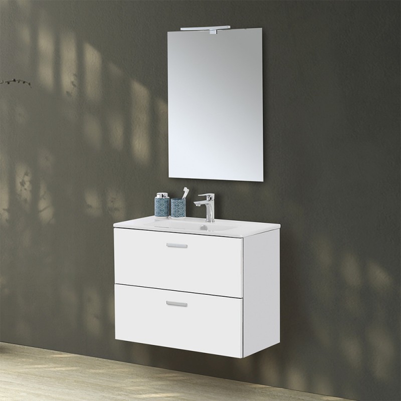 Mobile Bagno Sospeso 80cm Antracite Cannettato Con Cassetti, Specchio E Lavabo Mia