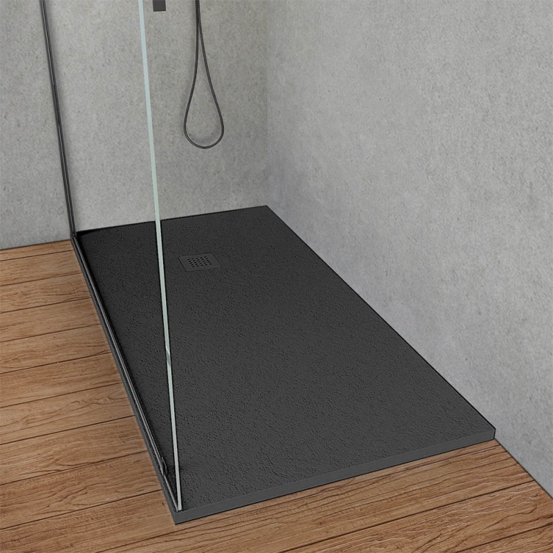 Piatto doccia resina 70x150 antracite effetto pietra filo pavimento | Loren