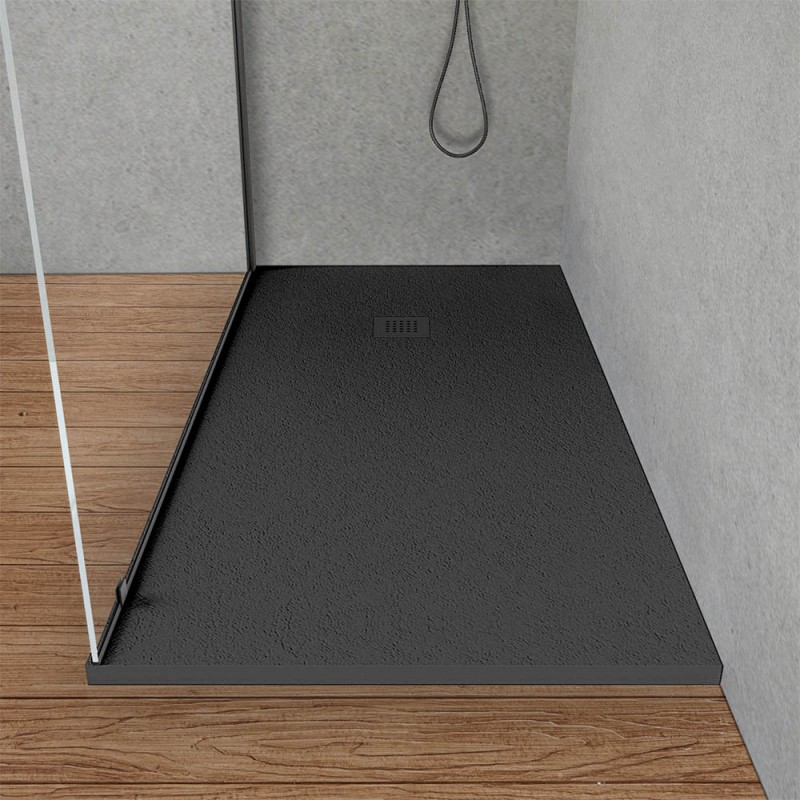 Piatto doccia resina 80x160 antracite pietra filo pavimento ultra slim