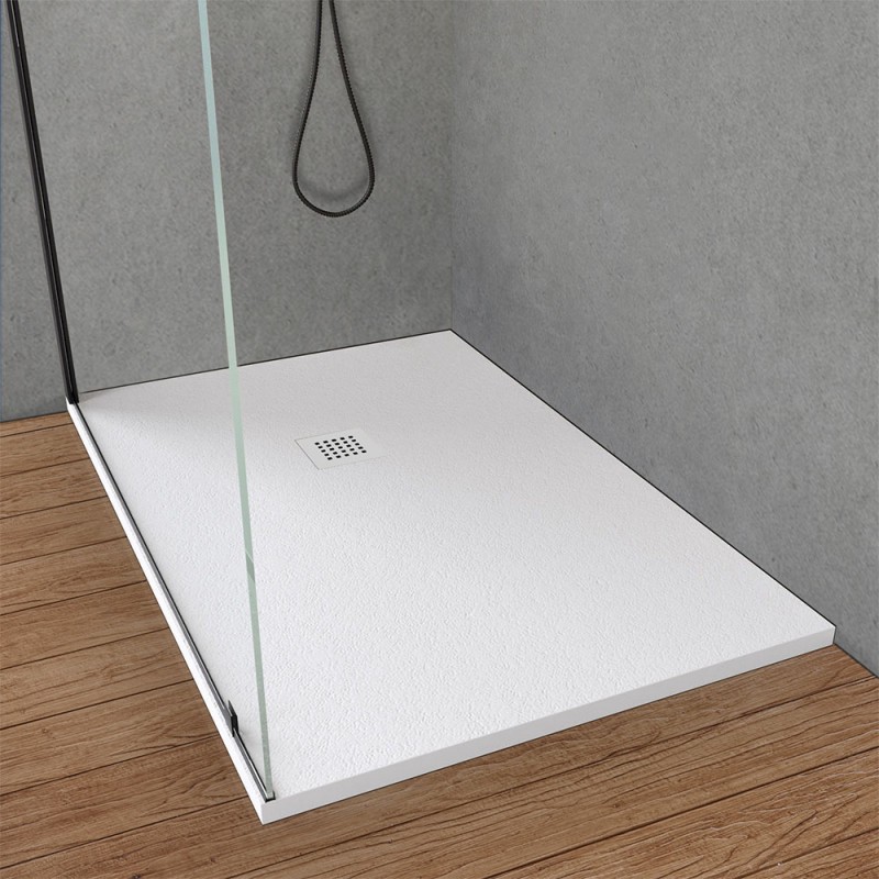 Piatto doccia resina 90x140 bianco effetto pietra filo pavimento | Loren