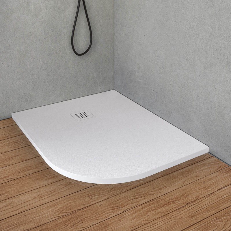 Piatto doccia resina 80x100 semicircolare sinistro bianco pietra filo pavimento | Loren