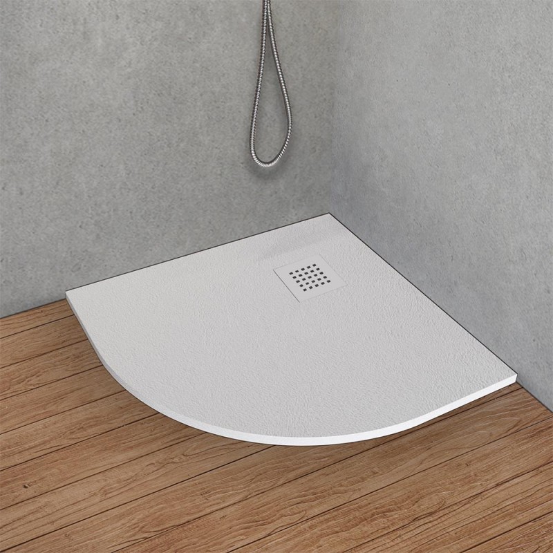 Piatto doccia 90x90 semicircolare resina bianco pietra filo pavimento | Loren