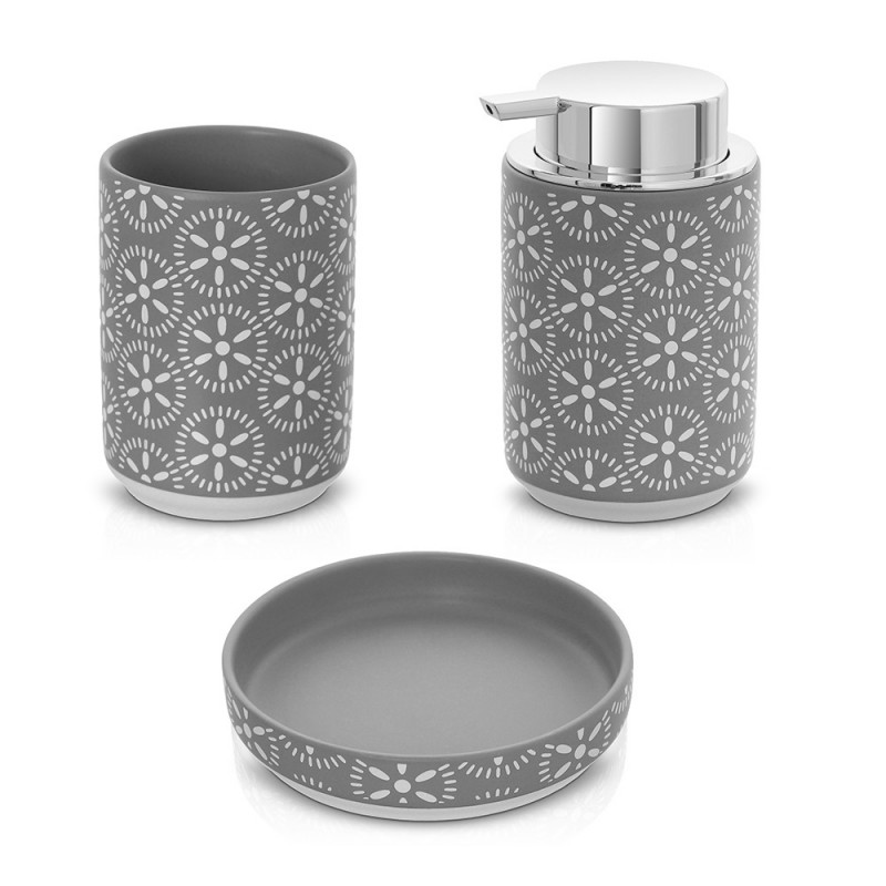 Set accessori bagno 3 pezzi da appoggio in ceramica grigio | Circus