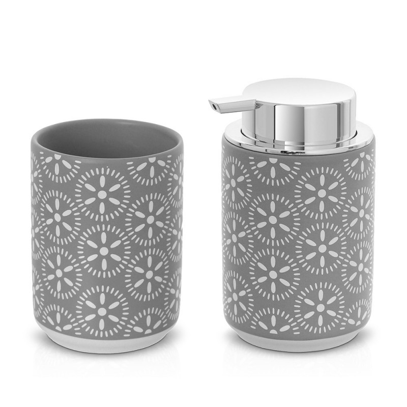 Set accessori bagno da appoggio 2 pezzi in ceramica grigio | Circus