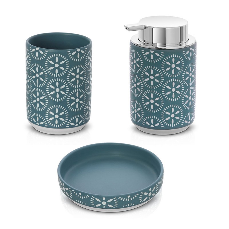 Set accessori bagno 3 pezzi da appoggio in ceramica turchese cobalto | Circus
