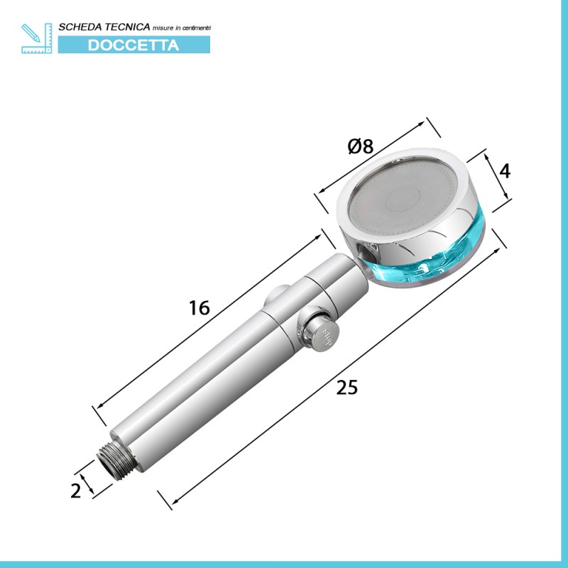 Soffione doccia cromato con sistema anticalcare, risparmio idrico