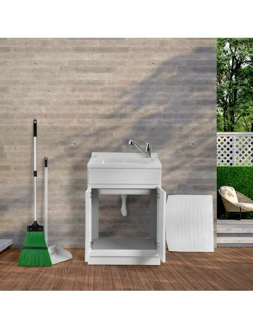 Vasca Lavatoio In Resina 60x60 Cm - Ricambio Per Lavanderia, Bianco, Resistente Agli Acidi