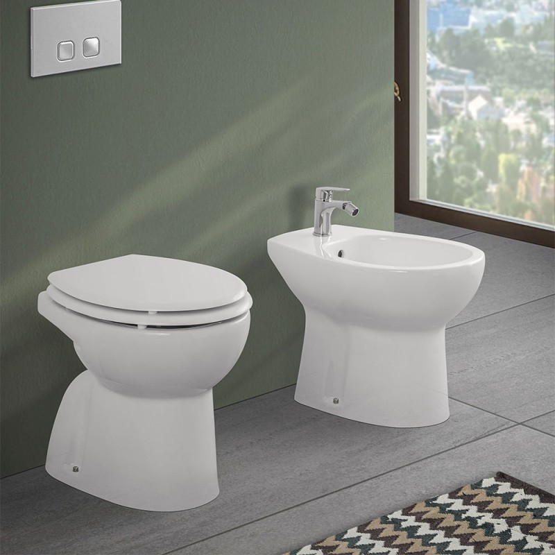 Set sanitari bagno in ceramica bianca lucida  Flora completo di sedile wc