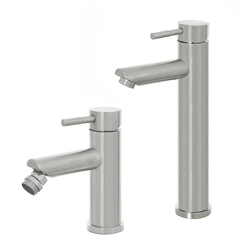 Set Miscelatori Lavabo E Bidet In Acciaio Inox Spazzolato Con Piletta Click Clack York 87961718