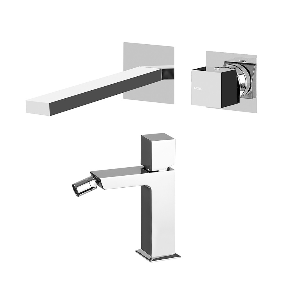 Image of Set miscelatori lavabo a incasso e bidet cromato lucido Torre