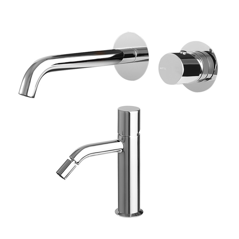 Image of Set miscelatori lavabo da parete e bidet cromato lucido Gemma