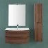 Mobile bagno sospeso 90 noce con lavabo e specchio 70x90 cm Maiori 