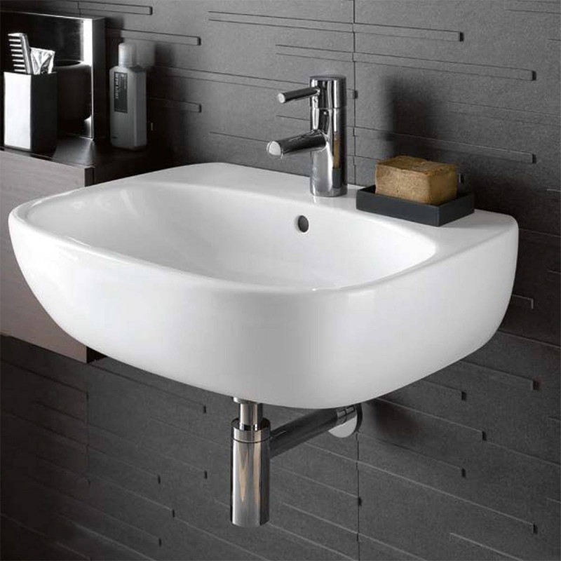 Lavabo sospeso 50 cm Geberit bianco lucido monoforo | Fantasia 