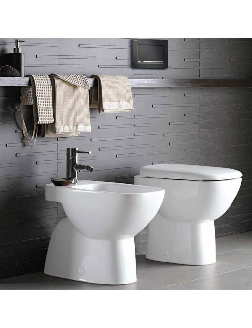 Coppia Sanitari Traditional Rimless Con Sedile Soft-close | Water E Bidet In Ceramica Bianca | Scarico A Pavimento