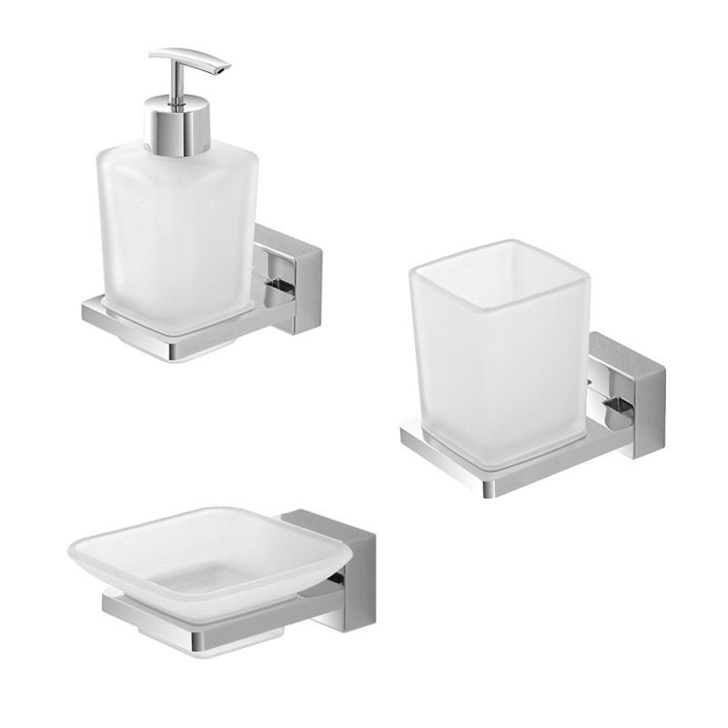 Set accessori a muro 3 pezzi in acciaio cromato e viti incluse | Velvet