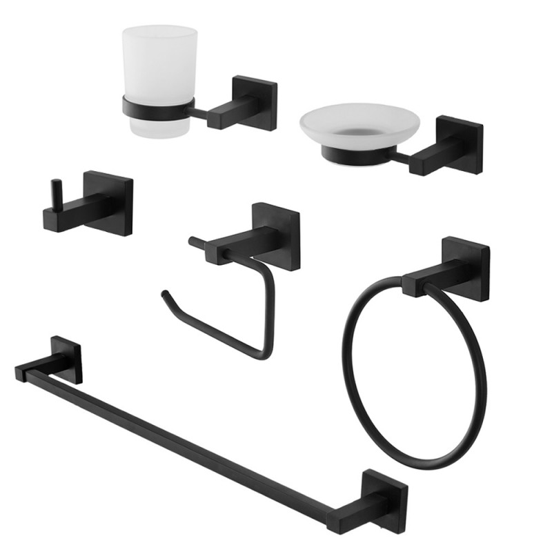 Set Accessori Bagno 10 Pezzi Nero – Portasciugamani 60 Cm, Portarotolo, Anelli E Ganci In Acciaio Inox, Kit Completo Con Viti