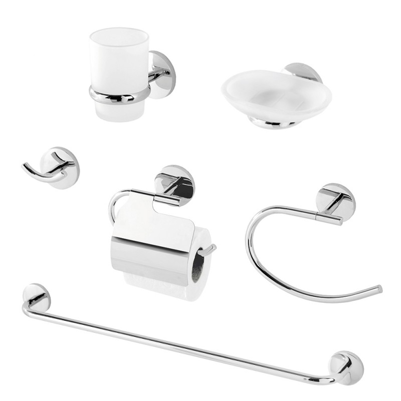 Set accessori a muro 6 pezzi in acciaio cromato e viti incluse | Bora 