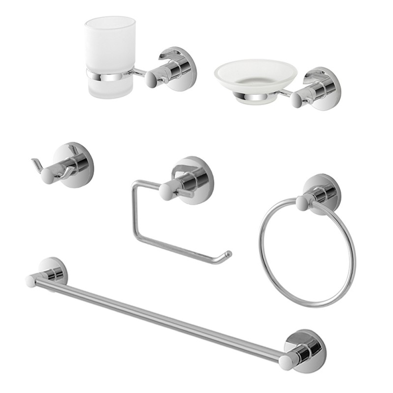 Set accessori a muro 6 pezzi in metallo cromato e ABS viti incluse | Sprint 