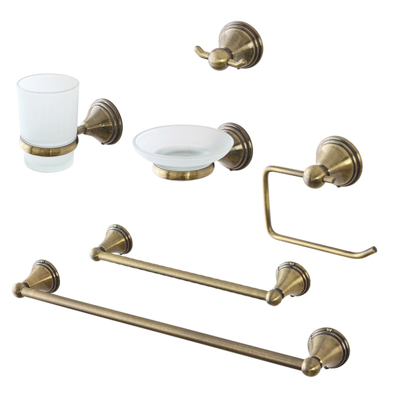 Set accessori a muro 6 pezzi in acciaio con finitura bronzo e viti incluse | Iris 