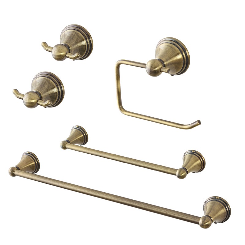 Set accessori a muro 5 pezzi in acciaio con finitura bronzo e viti incluse | Iris 