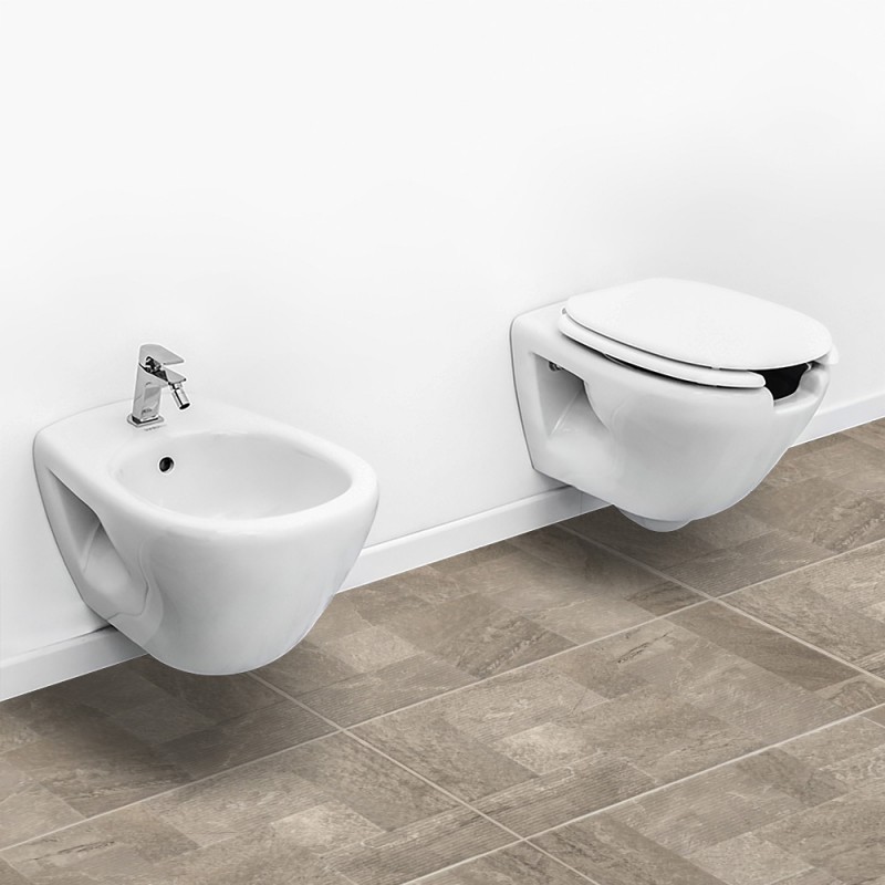 Sanitari per disabili sospesi in ceramica bianca con sedile wc incluso