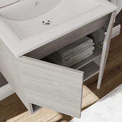 Kit Mobile sotto lavabo Oslo da bagno in truciolare con specchio e luc