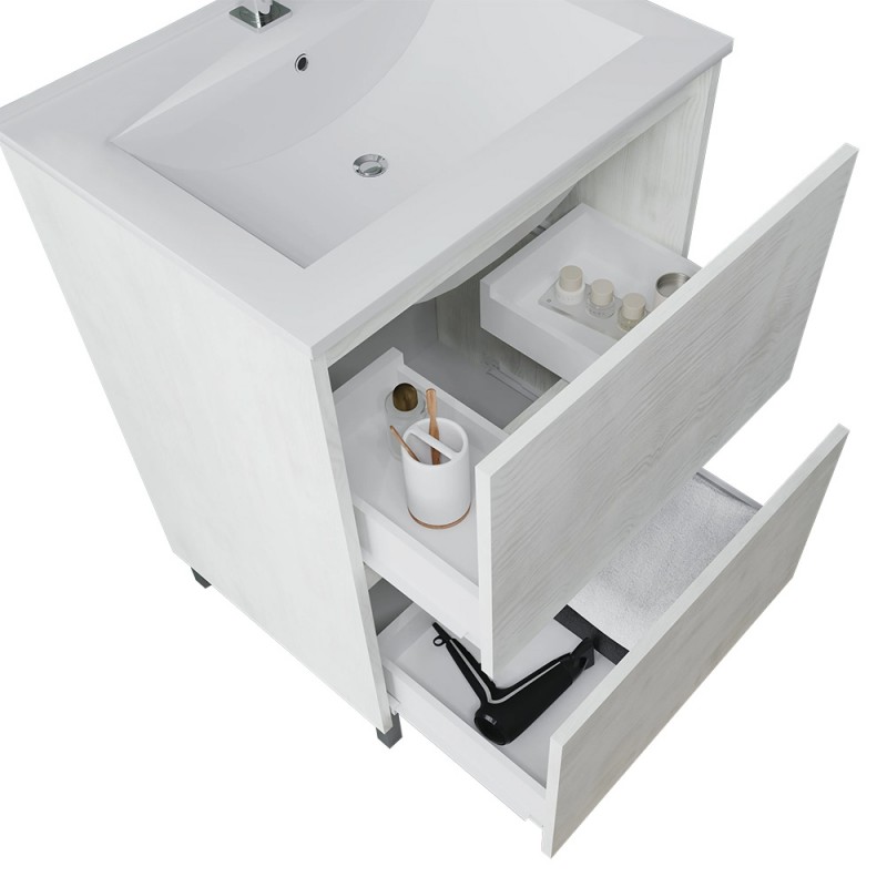 Bush Furniture Tavolino Lennox Con Contenitore | Stile Coastal Farmhouse, Ante In Vetro, Ripiano Regolabile, Rovere Bianco