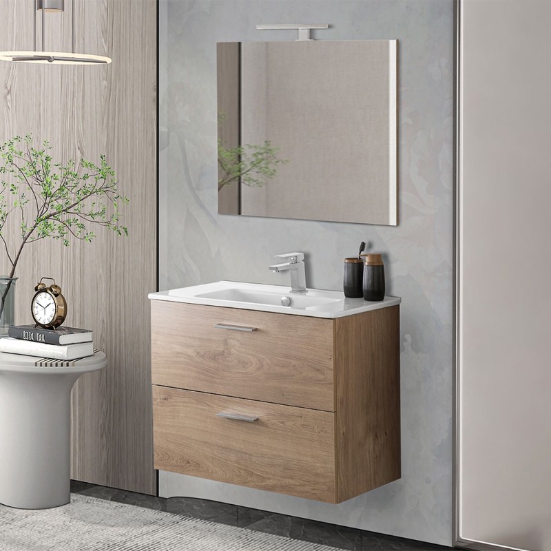 Mobile bagno sospeso 80 rovere africa con lavabo e specchio | Miami