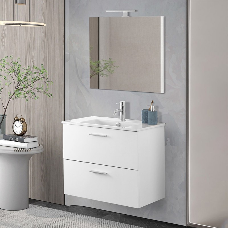 Mobile bagno sospeso 80 bianco lucido con lavabo e specchio | Miami