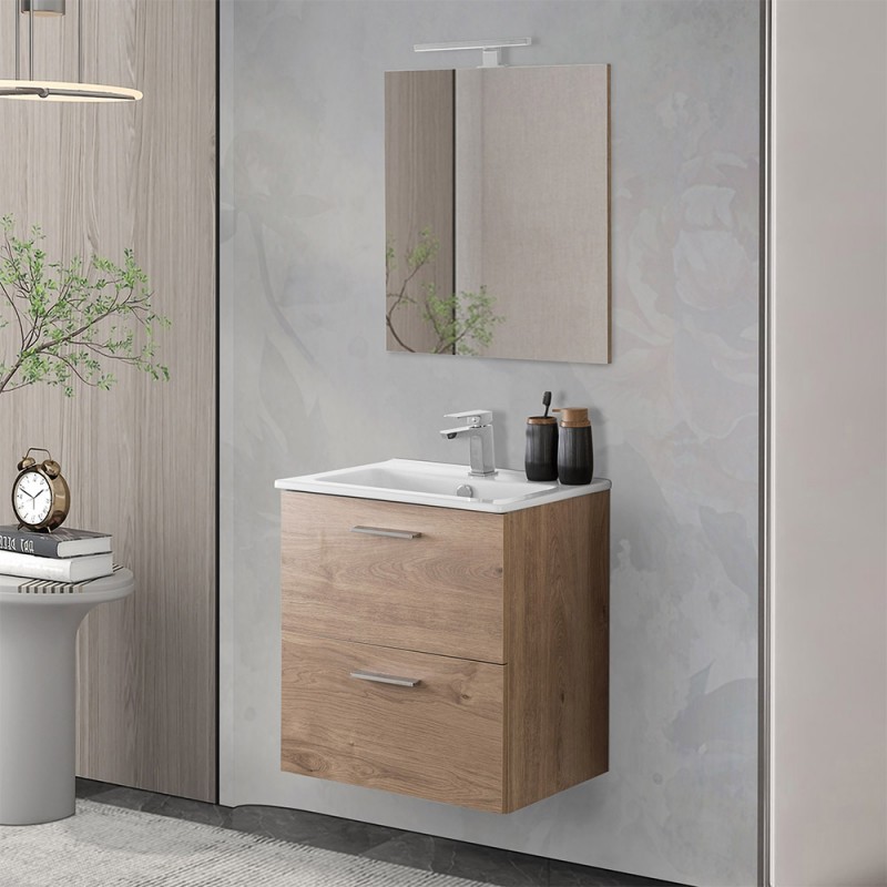 Mobile bagno sospeso 60 rovere africa con lavabo e specchio | Miami