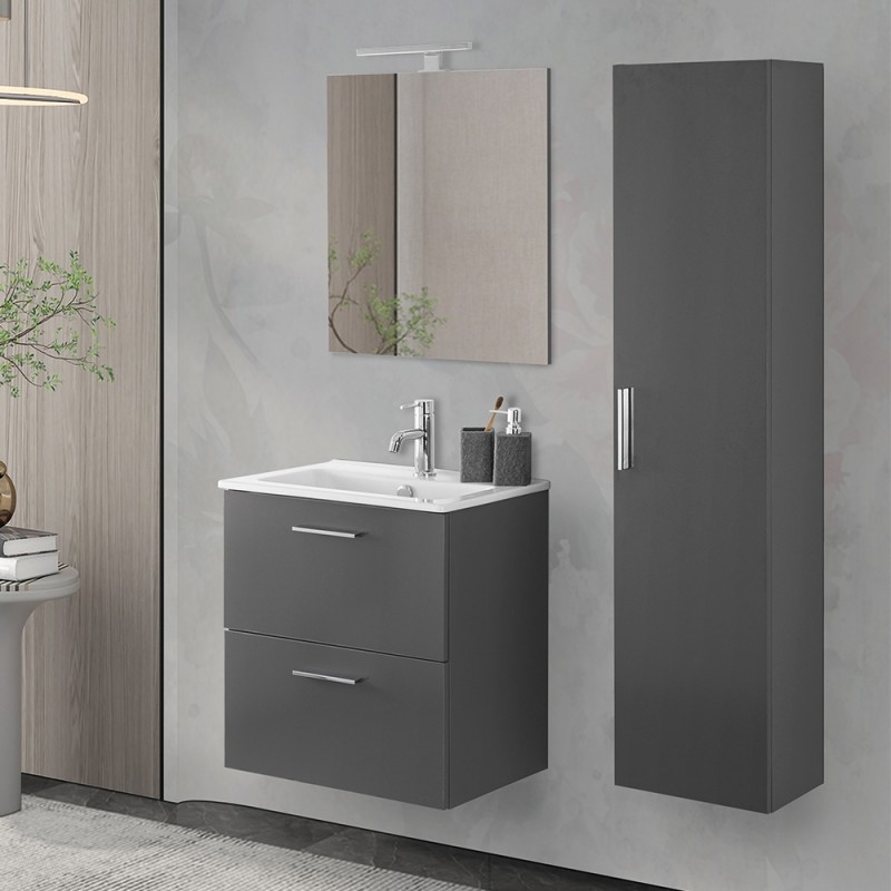 Mobile bagno sospeso 60 antracite con pensile 145 lavabo e specchio | Miami