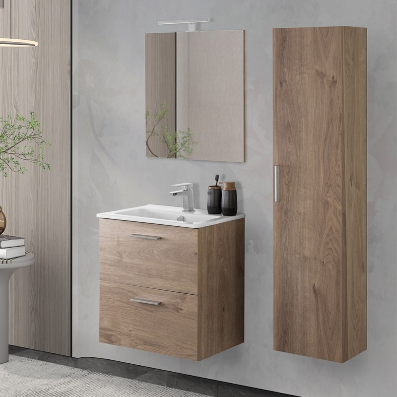 Mobile bagno sospeso 60 rovere africa con pensile 145 lavabo e specchio | Miami