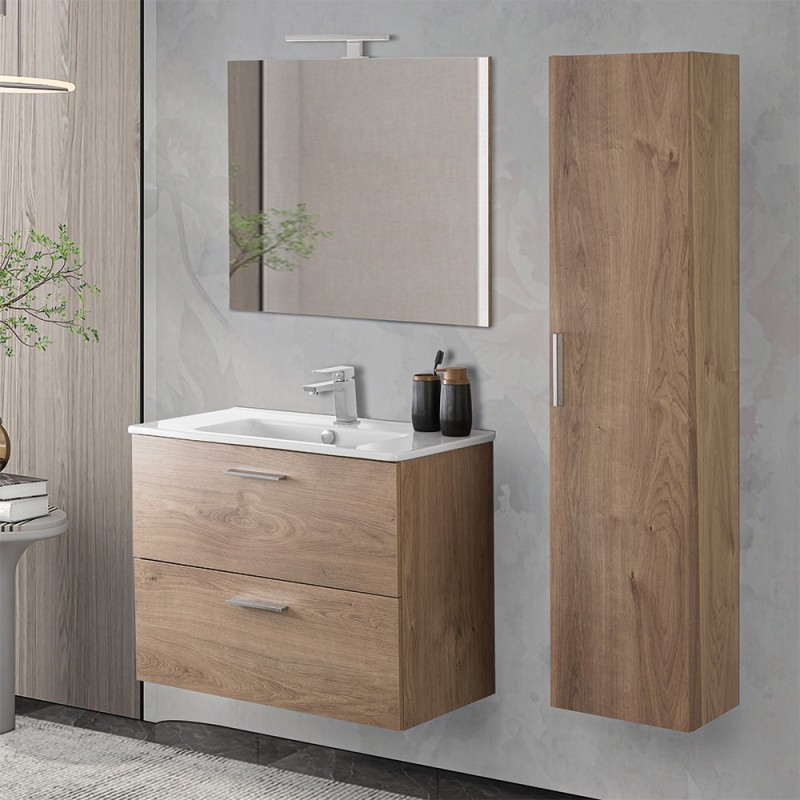 Mobile bagno sospeso 80 rovere africa con pensile 145 lavabo e specchio | Miami