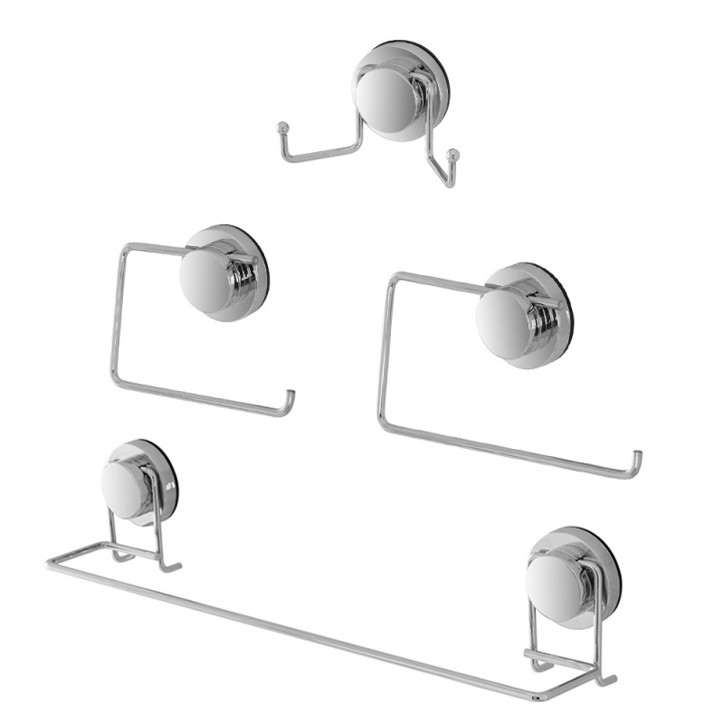 Set accessori a muro 4 pezzi in acciaio fissaggio con ventosa | Dinamik 