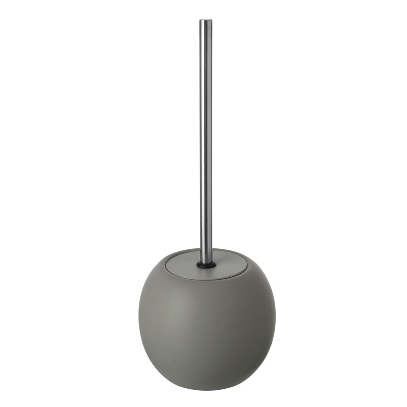Portascopino tondo in Ceramica e Acciaio Grigio Portascopino Tondo Ceramica Grigio Arredo Bagno e Complementi