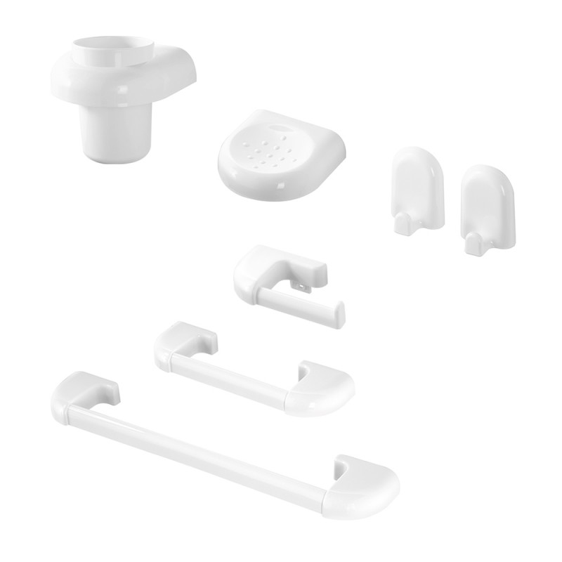 Set accessori a muro 7 pezzi in ABS bianco con doppio fissaggio | Gioia 